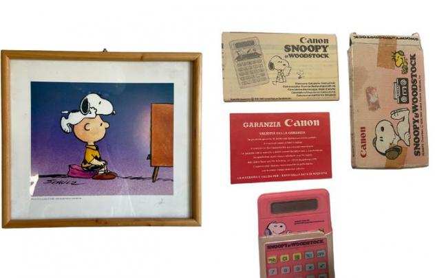 Schulz - 1 framed print  Canon amp Peanuts Calculator - Peanuts - Snoopy sitting on Charlie Browns head watching television - 1980