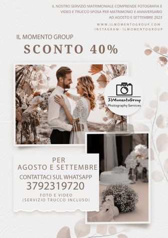 Sconto del 40 sulla fotografia di cerimonia per agosto e settembre 2023