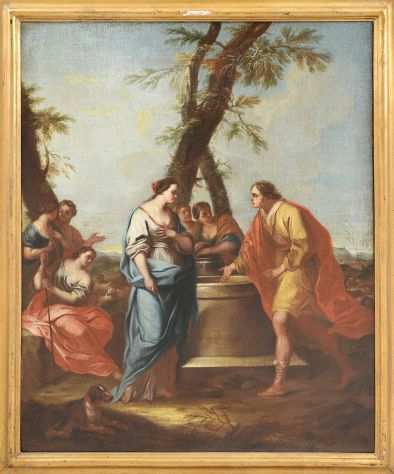 SCUOLA VENETA DEL XVIII SECOLO,Rebecca ed Elizier al pozzo Olio su tela, 78x62,5