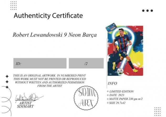 SDIMART - FC Barcelona - Robert Lewandowski 9 Neon Barccedila LIMITED EDITION 12 wCOA