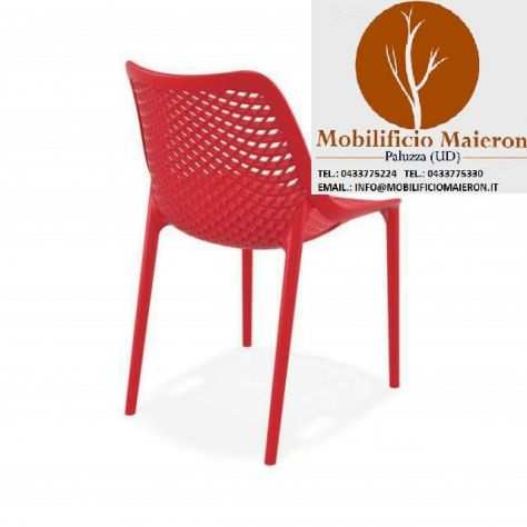 Sedie In Polipropilene Per Arredo Esterno Bar Pizzeria cod 8030x color rosso
