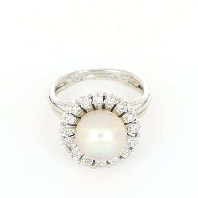 Senza Prezzo di Riserva - Anello - 18 carati Oro bianco - 0.30 tw. Diamante (Naturale) - Perla