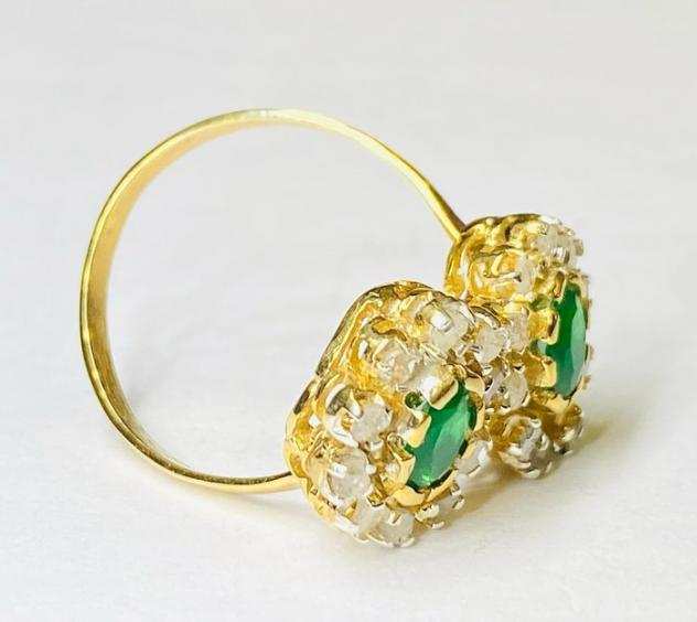 senza prezzo di riserva Argento, Oro - Anello Smeraldi - Diamanti