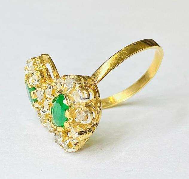 senza prezzo di riserva Argento, Oro - Anello Smeraldi - Diamanti