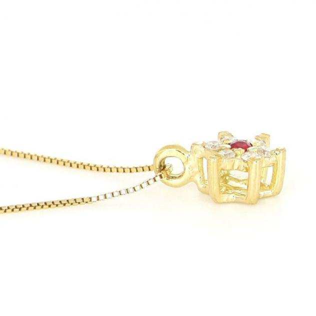 Senza Prezzo di Riserva - Collana - 18 carati Oro giallo, NEW - 0.09 tw. Diamante (Naturale) - Rubino