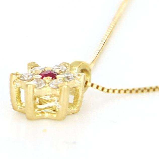 Senza Prezzo di Riserva - Collana - 18 carati Oro giallo, NEW - 0.09 tw. Diamante (Naturale) - Rubino