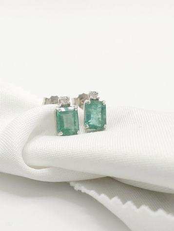 Senza Prezzo di Riserva - Orecchini - 18 carati Oro bianco Smeraldo - Diamante