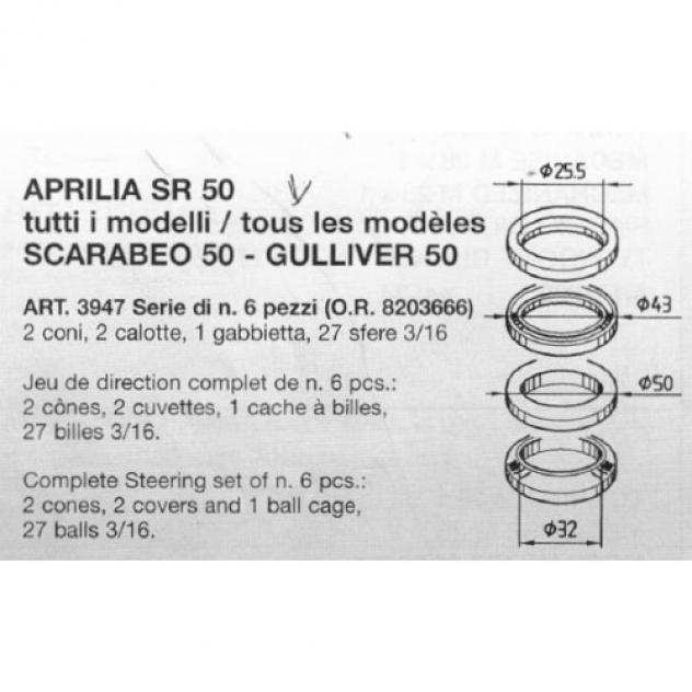 Serie sterzo per Aprilia SR Scarabeo Gulliver 50 - Buzzetti 3947