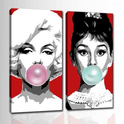 Set 2 Quadri Marilyn Monroe Audrey Hepburn DIPINTI A MANO Pop Art