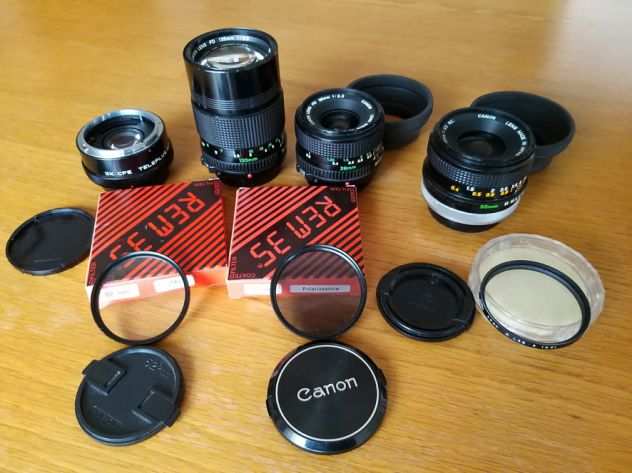 set 3 obiettivi Canon FD  duplicatore di focale Kenko teleplus