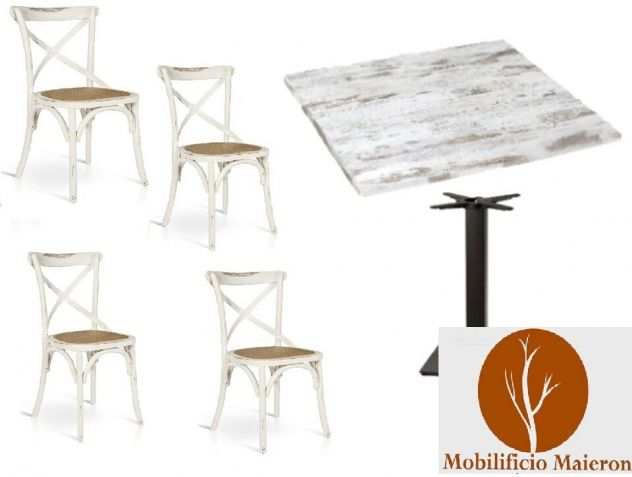 Set Cod218 Sedie Tavoli 80x80 Arredamento Bar Ristorante Shabby Nuove Non Usate