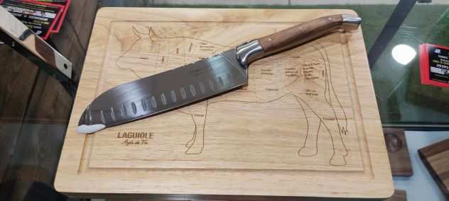 SET COLTELLO SANTOKU Laguiole  tagliere in legno