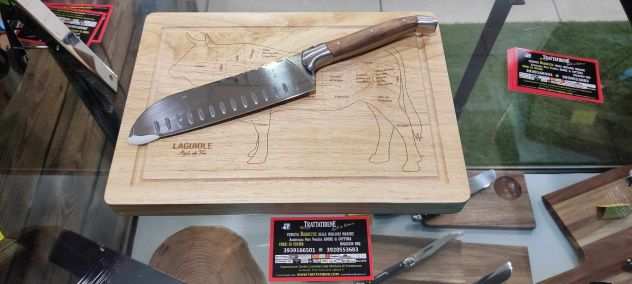 SET COLTELLO SANTOKU Laguiole  tagliere in legno