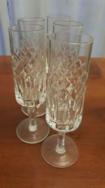 Set di 5 Bicchieri a stelo in cristallo vintage, taglio a diamante, da spumante