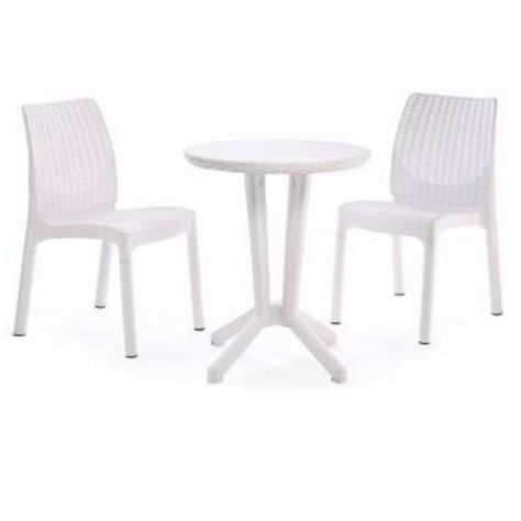 Set tavolo  2 sedie bistro bianco rattan interno esterno
