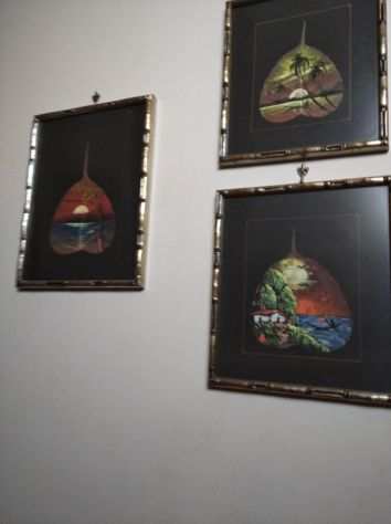 Set tre quadri dipinto su foglia