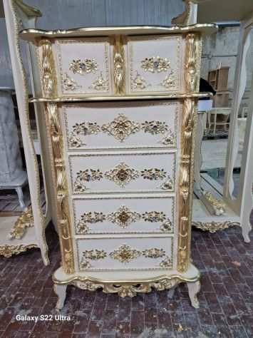 Settimone settimino cassettiera stile barocco foglia oro avorio con spedizione