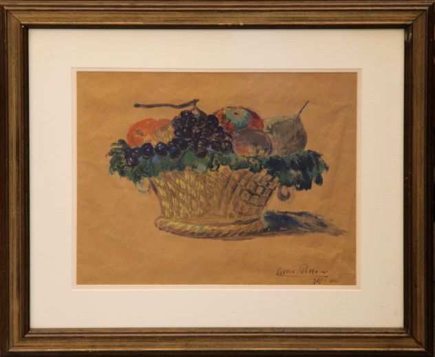 Silvio Polloni pittore tecnica mista su carta cesto frutta