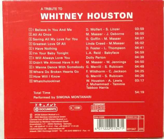 Simona Montanari.A Tribute To Whitney Houston CD EtichettaOmbra, 2003 come nuov