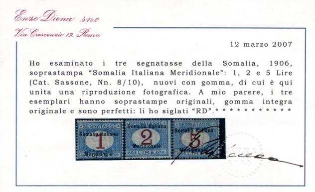Somalia italiana 1906 - segnatasse - la serie completa nuova con gomma integraoriginale - ottima qualitagrave - rara - Sass. ndeg 111