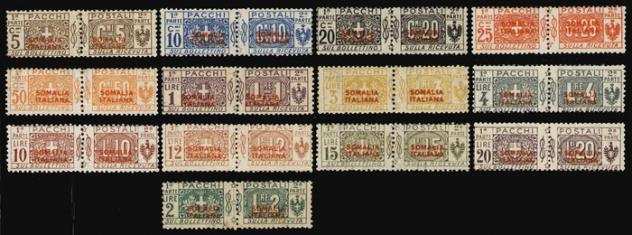 Somalia italiana 1926 - Pacchi con soprastampa rossa, serie di 13 valori. Certificata - Sassone P3042