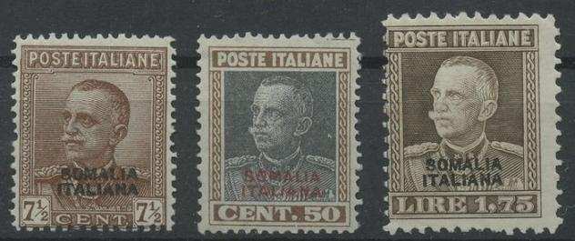 Somalia italiana 1928 - Francobolli dItalia del 1927-28 soprastampati Somalia italiana la serie di 3 valori nuovi con gomma - Sassone S. 25