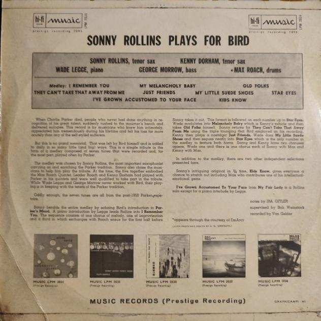 Sonny Rollins, With Kenny Dorham and Max Roach - Rollins Plays For Bird - Very Rare 1St Italian Pressing - Unobtainable - 180 gr. - Album LP (oggetto