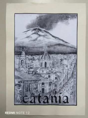 Souvenir dalla Catania un originale disegno con carboncino matite su carta.