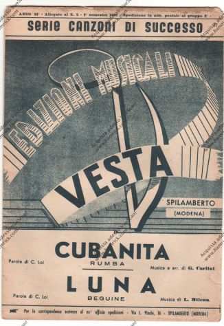 SPARTITO - 2 SUCCESSI DEL 1951 - CUBANITA E LUNA - ED. VESTA SPILAMBERTO MODENA