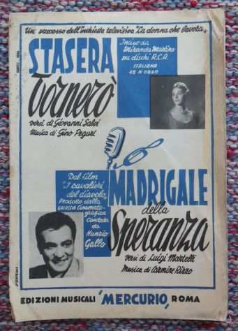 SPARTITO STASERA TORNERO MADRICALE DELLA SPERANZA - SAX FISARMONICA VIOLINO TRO