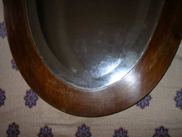 Specchio vintage ovale legno noce vetro molato