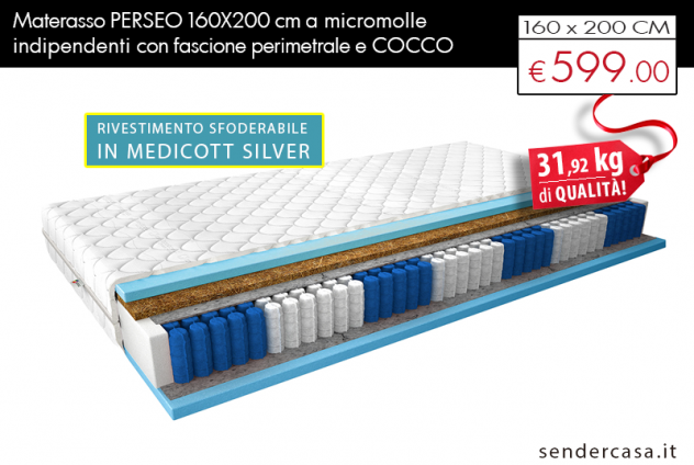 Spettacolare materasso a molle indipendenti PERSEO 160 X 200 M