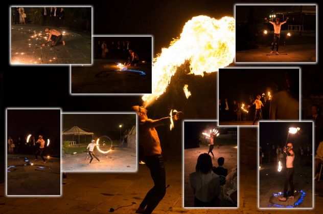 spettacoli con il fuoco giocolieri trampolieri, artisti da strada