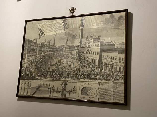 Splendido quadro con Stampa antica di Piazza di Siena