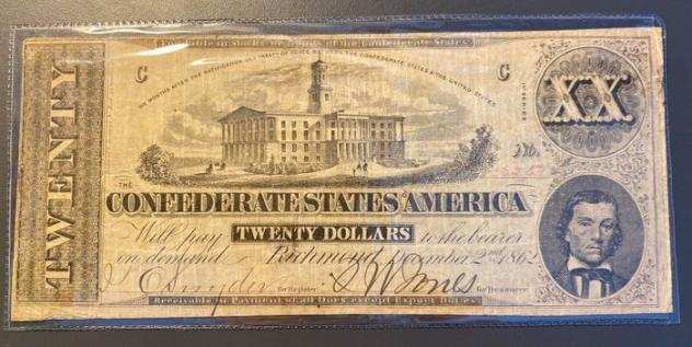 Stati Uniti. 1x 20 Dollars Stati Confederati DAmerica 2 Dicembre 1862 Richmond