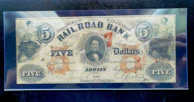 Stati Uniti dAmerica - Obsolete Currency -. 5 Dollars 1853 The Erie amp Kalamazoo Rail Road Bank - Michigan