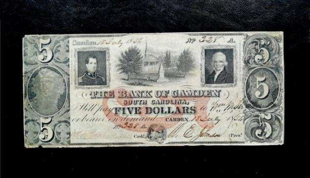 Stati Uniti dAmerica - Obsolete currency - 5 Dollars 1856 - Bank of Camden