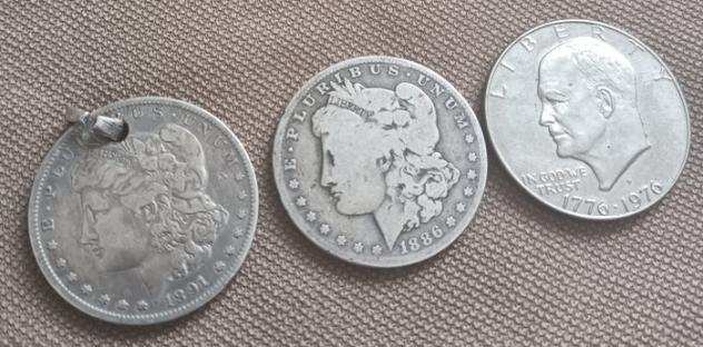 Stati Uniti. Lot of 3 x 1 Dollar 1886-1976