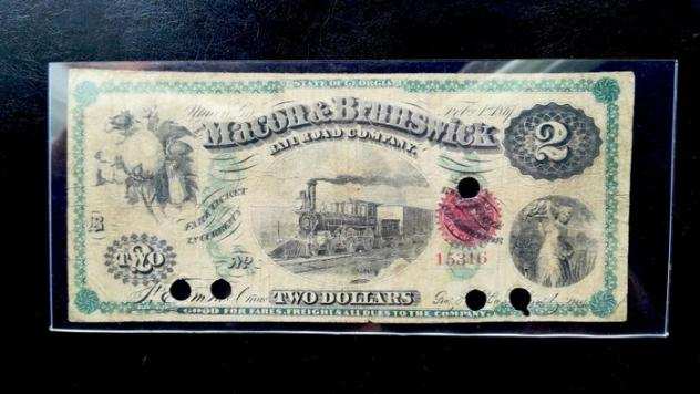 Stati Uniti. - Obsolete Currency - 2 Dollars 1867 - The Macon amp Brunswick rail road company
