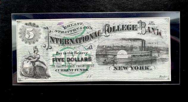 Stati Uniti. - Obsolete Currency - 5 Dollars 1800s - International College Bank - New York