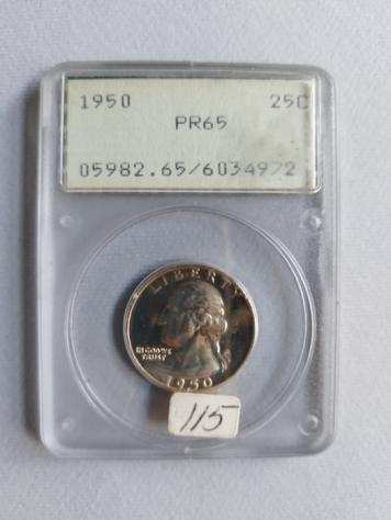 Stati Uniti. Proof Washington Quarter (25c) 1950, PCGS PR65