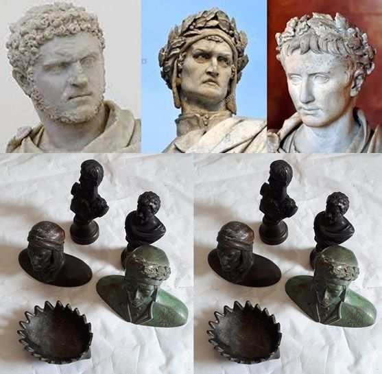 Statue decorative, Dante Alighieri, Caracalla e Augusto.