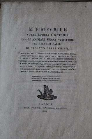 Stefano delle Chiaje - Memorie sulla storia e notomia degli animali senza vertebre del Regno di Napoli - 1823
