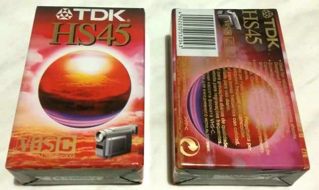 STOCK DI 2 TDK HS45 MINUTI VHSC Pal Secam Compact Videocassette Tape Nuovo