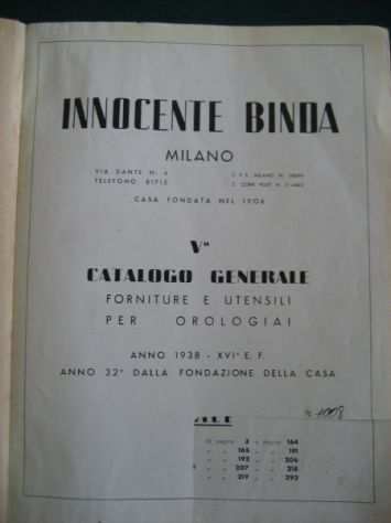 Storico catalogo generale ditta BINDA Milano -1938
