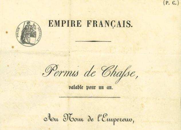Storico Permesso di Caccia con firma originale del Marchese Guglielmo Fabio di Gonzaga - Permis de Chasse di Napoleone III - 1843