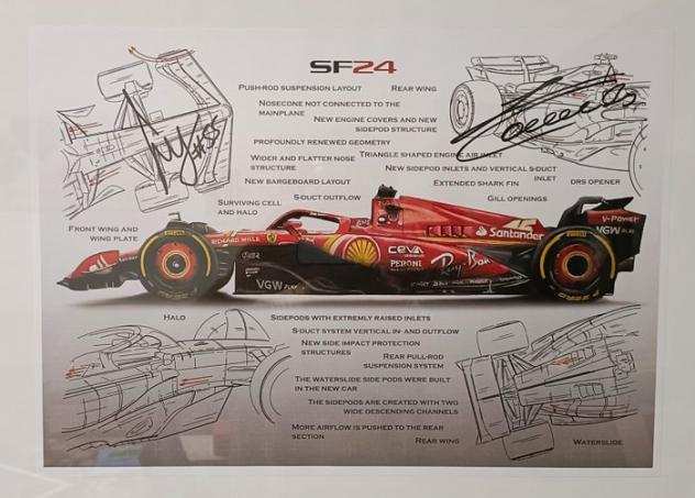 Striscione - Disegno tecnico SF-24 Scuderia Ferrari autografo dai piloti Charles Leclerc e Carlos Sainz - Italia