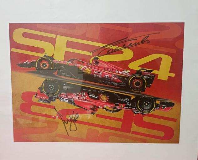 Striscione - SF-24 Scuderia Ferrari autografato dai piloti Charles Leclerc e Carlos Sainz - Italia