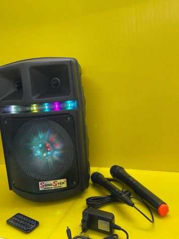 Super Cassa Altoparlante Speaker x karaoke portatile2 microfoni Spedizione free