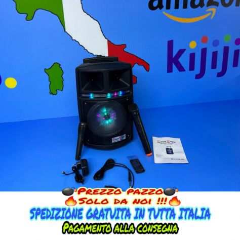 Super Cassa Altoparlante Speaker x karaoke portatile2 microfoni Spedizione grat